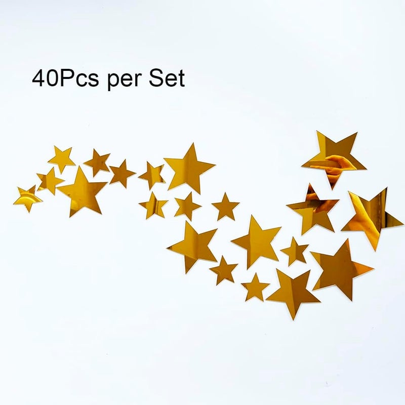 TVPHLLY 40Pcs 3D Old Gold Stars Acylic Wall Stickers with Adhesive Art Decal Satin Paper Baby Kids Bedroom Home DIY Decor Removable Stickers (Star Gold 2) - Image 1